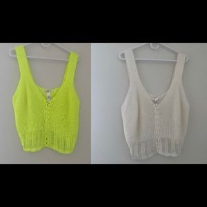 LACED UP CROCHET PLUS SIZE CROP TOPS NEON YELLOW(1) & WHITE(1)